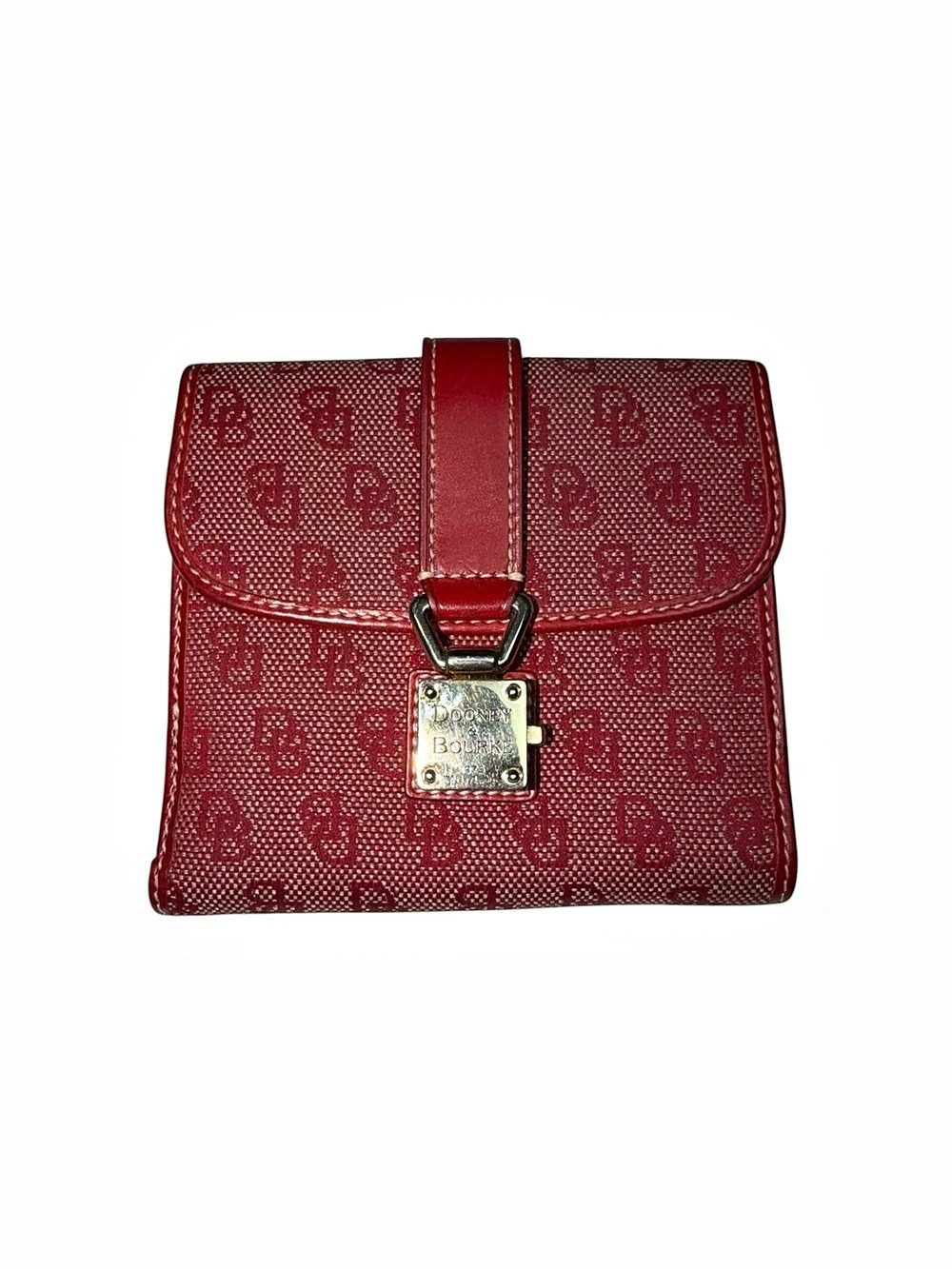 Dooney & Bourke DB Monogram Signature Canvas Flap Wallet Red